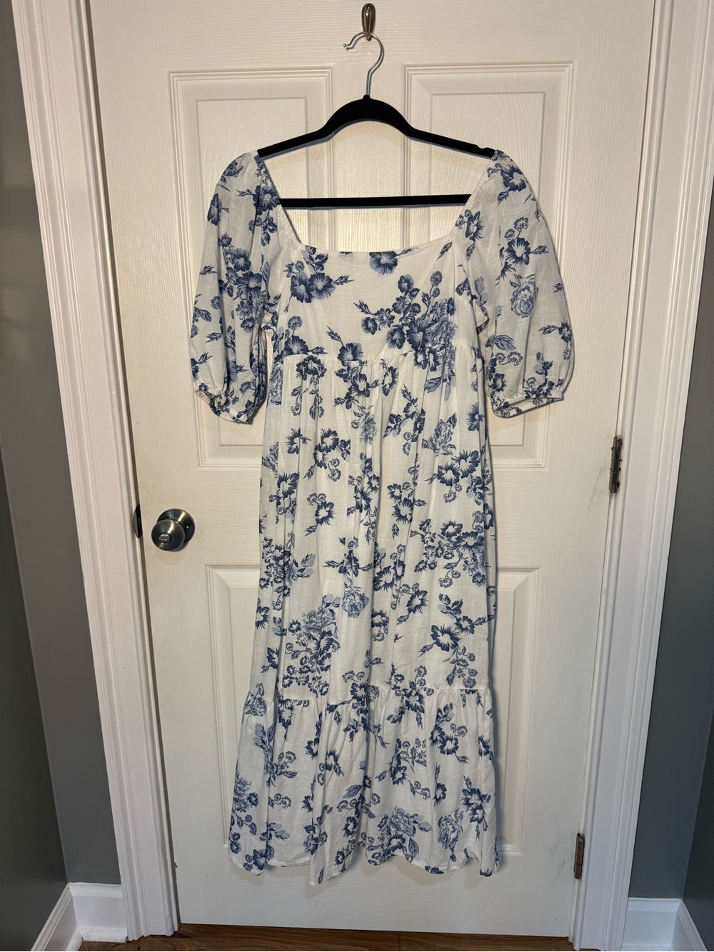 New Look White Maxi Dress with Blue Floral Print